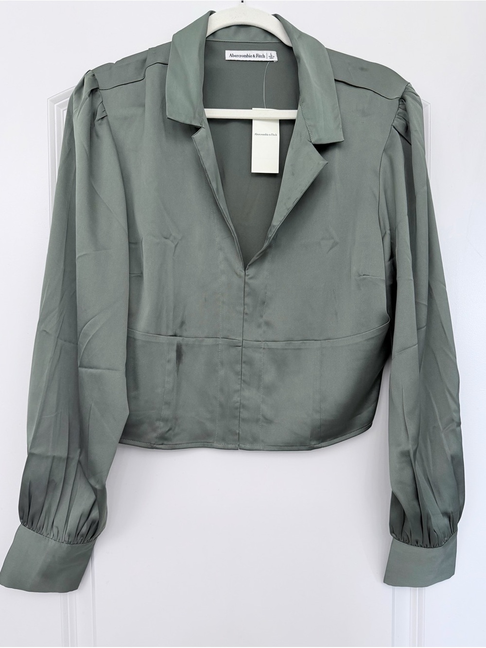 NWT Abercrombie & Fitch Sage Green Satin Blouse